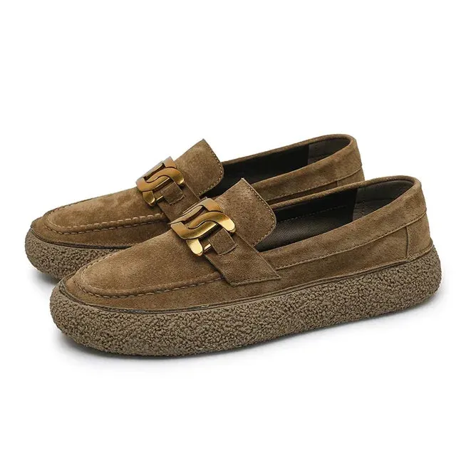 Retro Metal Button Decoration Flat Loafers