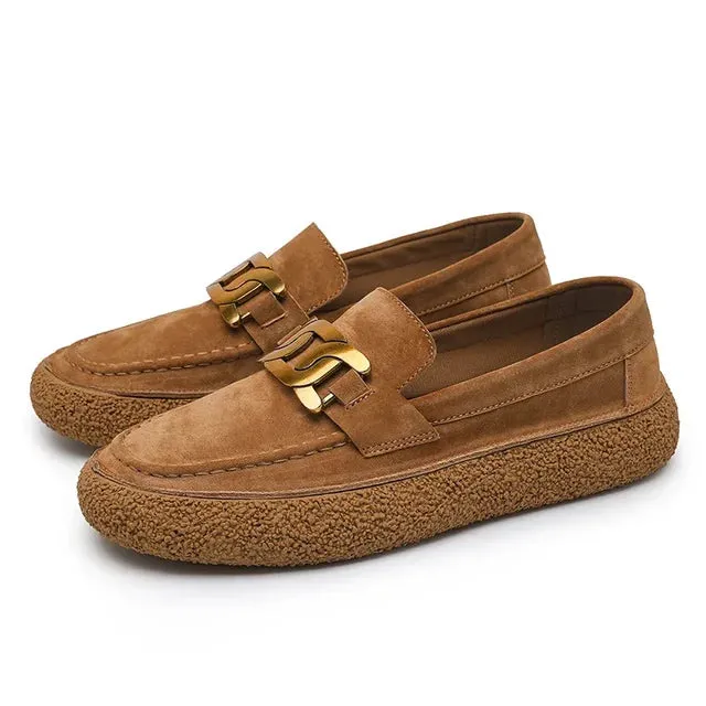 Retro Metal Button Decoration Flat Loafers