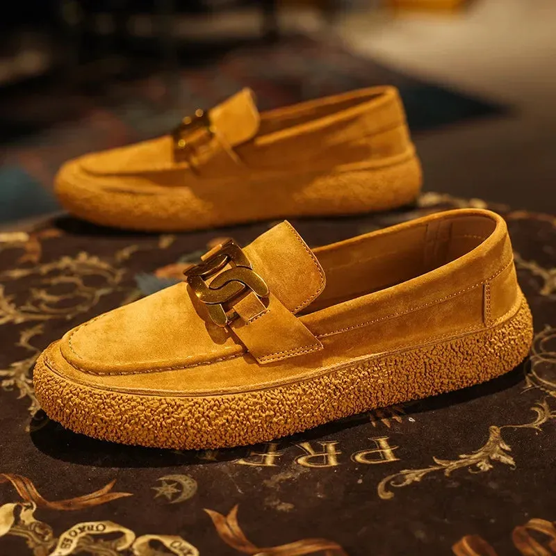 Retro Metal Button Decoration Flat Loafers