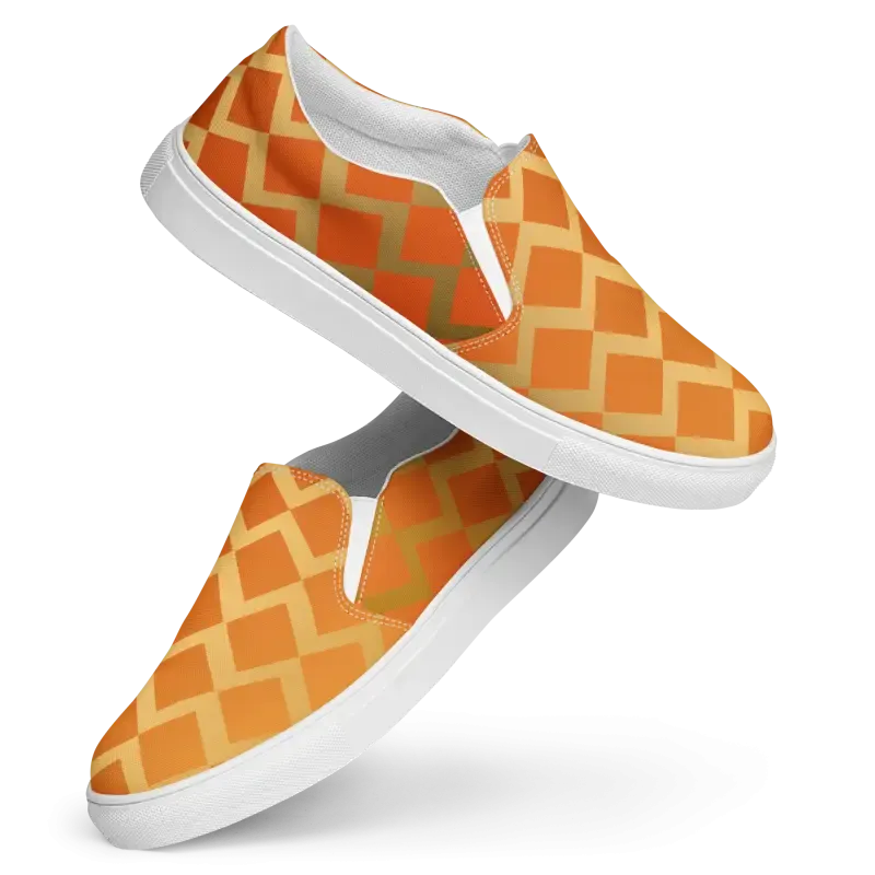 Vibrant Orange Squares Womens Slip Canvas Shoes