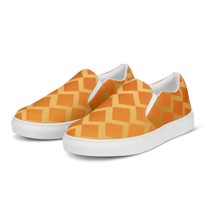 Vibrant Orange Squares Womens Slip Canvas Shoes