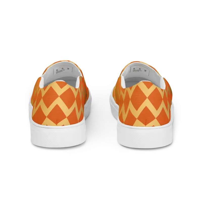 Vibrant Orange Squares Womens Slip Canvas Shoes