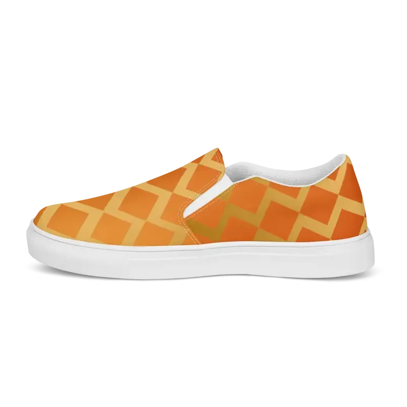 Vibrant Orange Squares Womens Slip Canvas Shoes