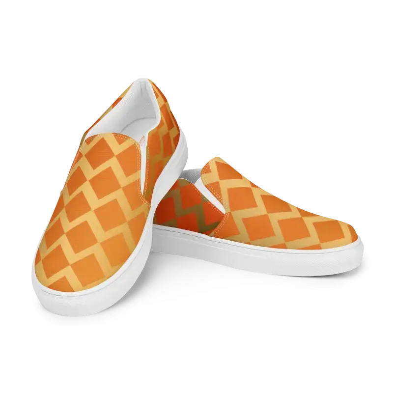 Vibrant Orange Squares Womens Slip Canvas Shoes