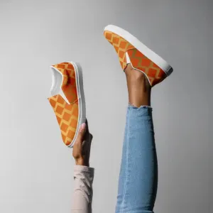 Vibrant Orange Squares Womens Slip Canvas Shoes