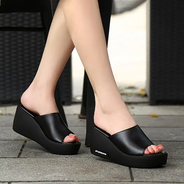Women's Wedge Fish Mouth Thick-soled Slippers 46918696C
